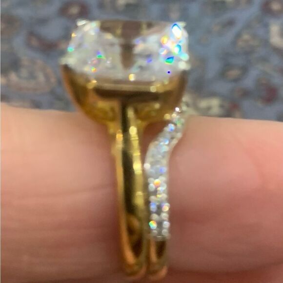 Size 5 14k gold plated wedding set . Large square center stone with band - Picture 6 of 7